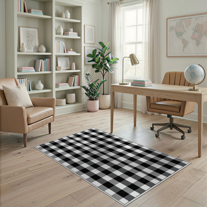 Geometric Modern Checkered Black White Checkered Area Rug