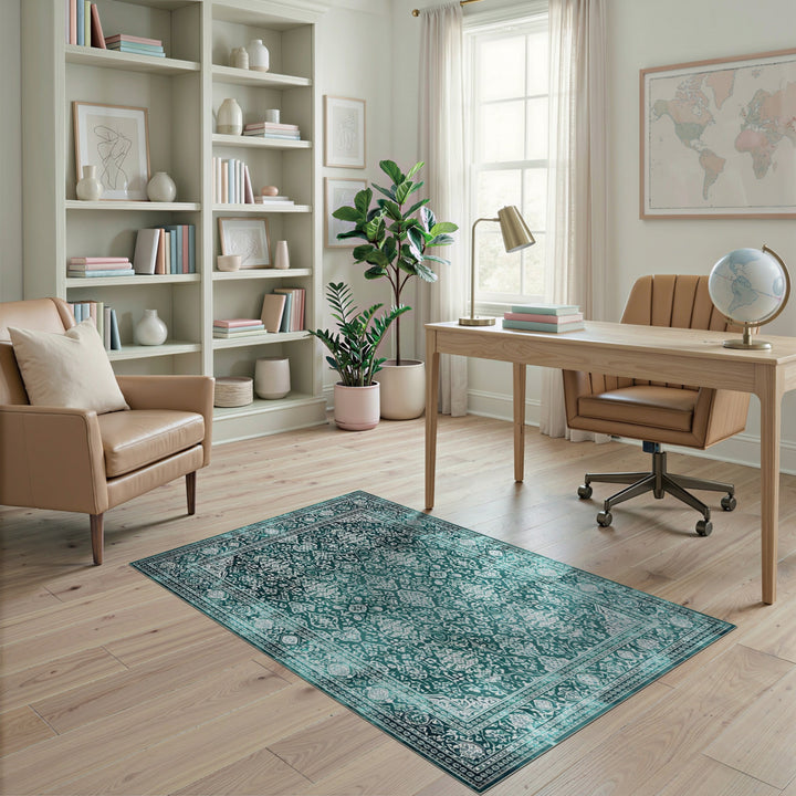 Teal Persian Floral Area Rug
