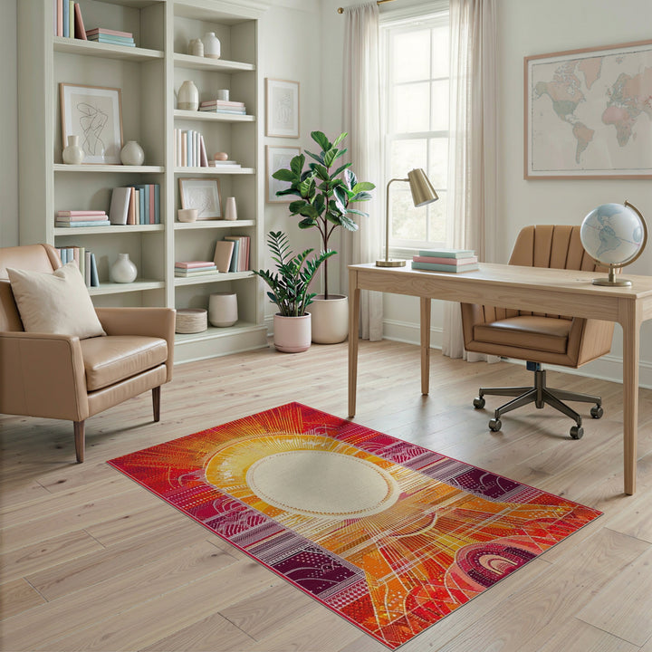 Radiant Sunburst Orange Geometric Rug