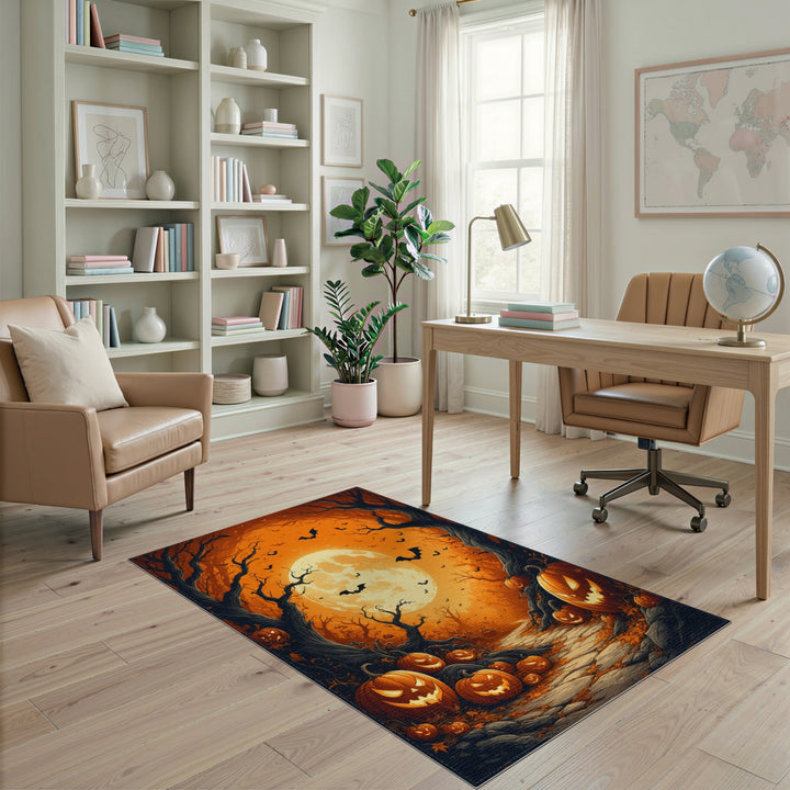 Spooky Pumpkin Path Orange Halloween Rug