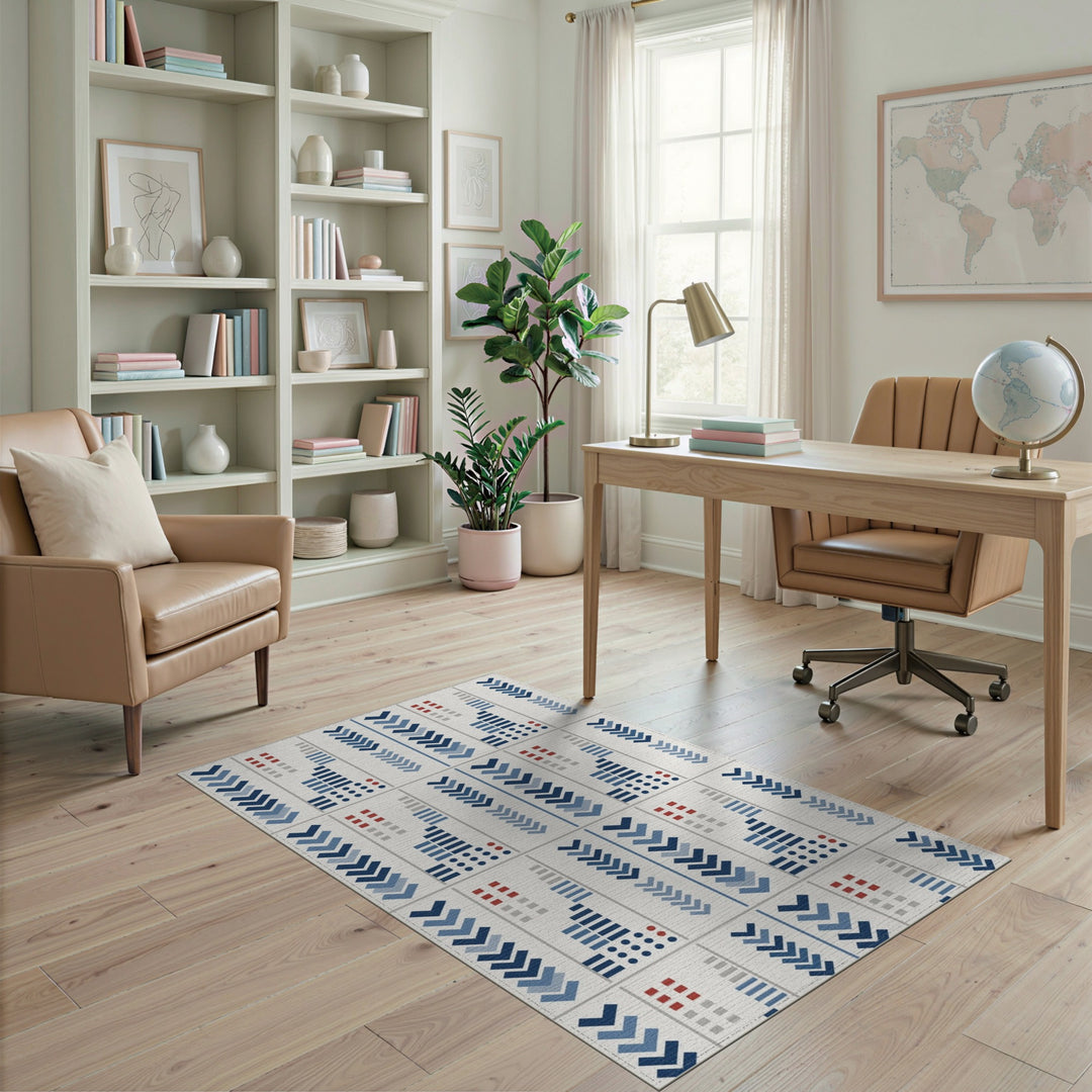 Blue Geometric Chevron Modern Area Rug