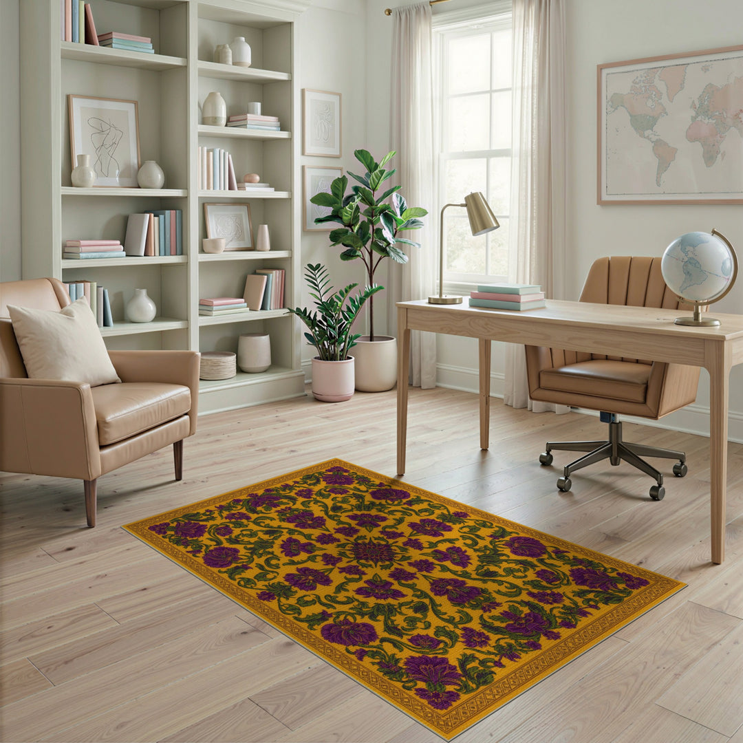 Yellow Purple Floral Area Rug