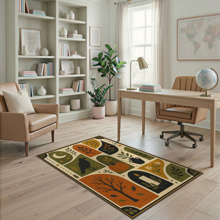 Harvest Moon Bird Pumpkin Area Rug