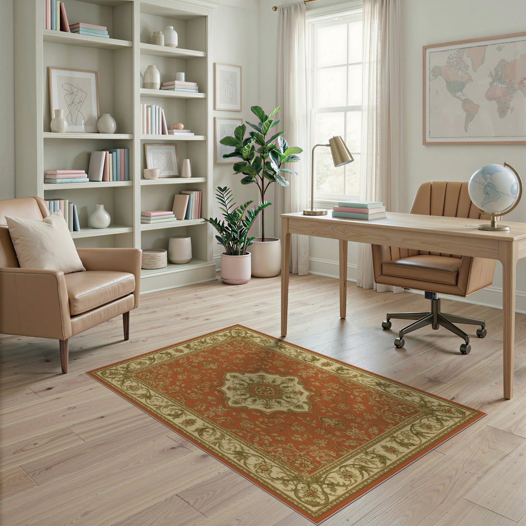 Red Persian Floral Medallion Area Rug