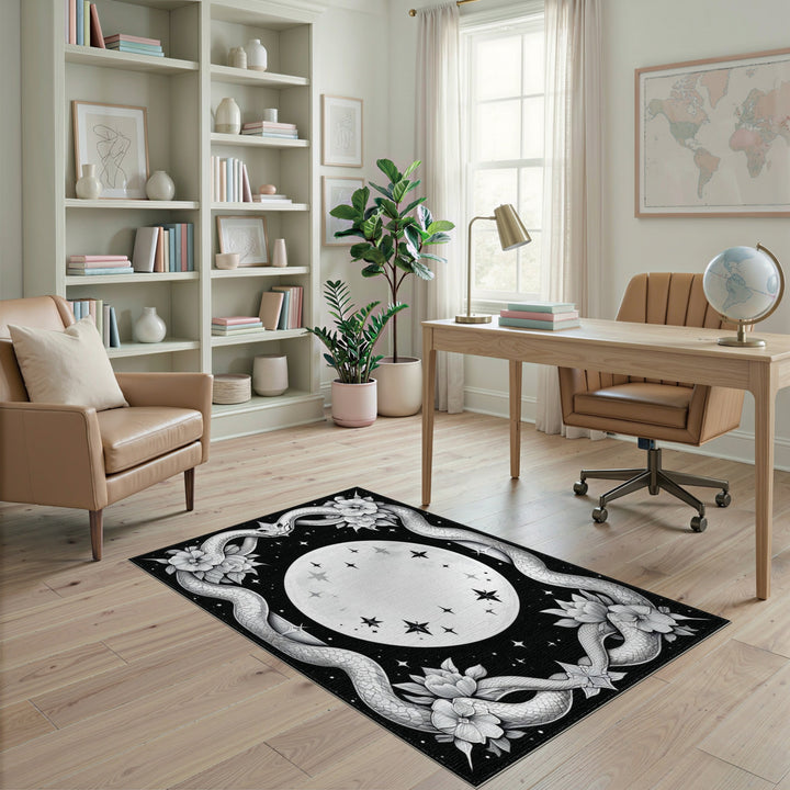 Twin Serpent Moon Black White Area Rug