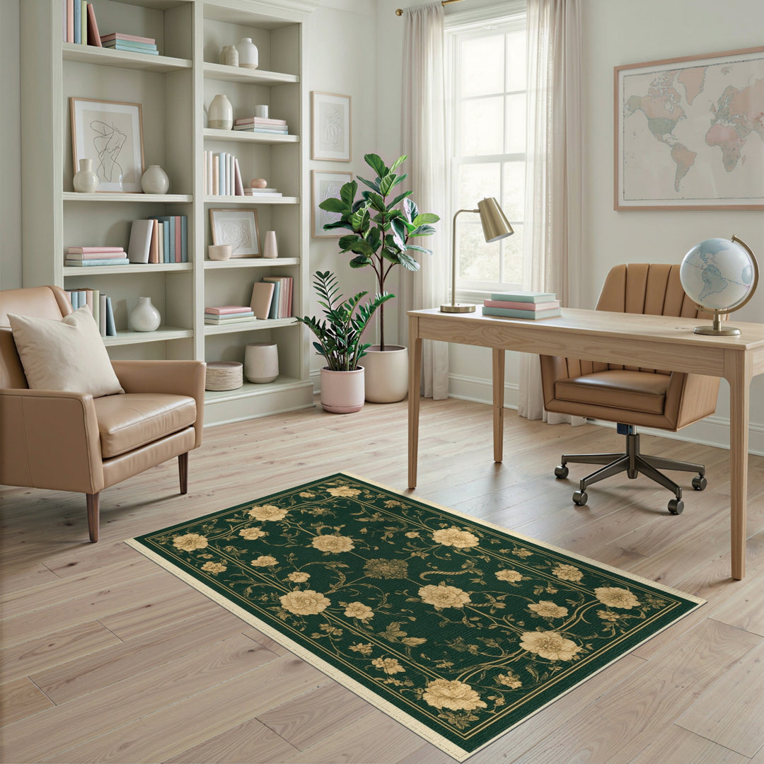 Green Floral Vintage Area Rug