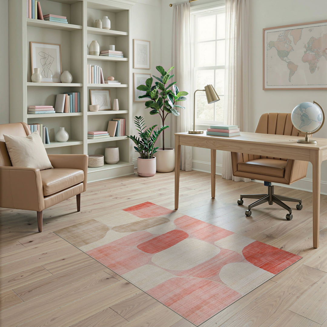 Blush Pink Abstract Pink Area Rug