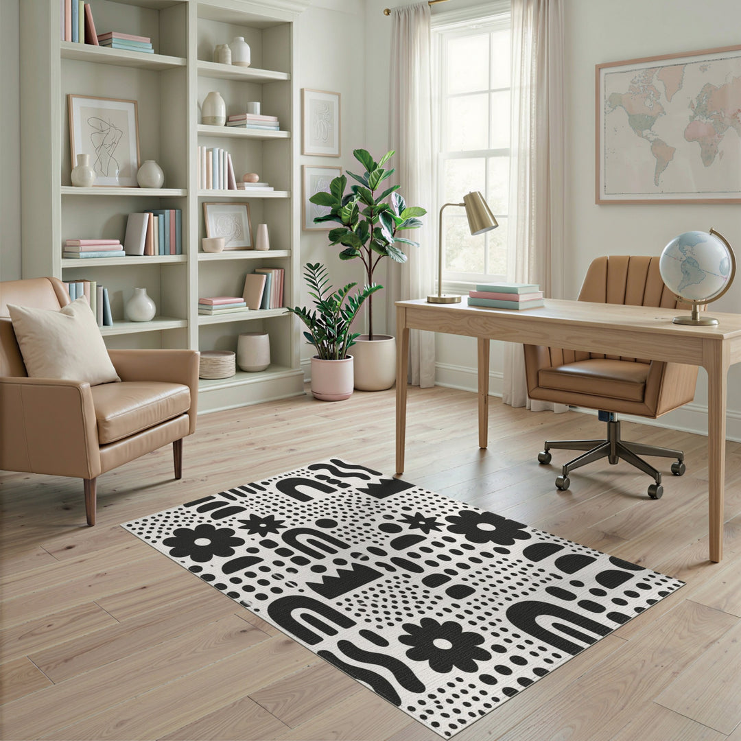 Bold Black White Geometric Area Rug