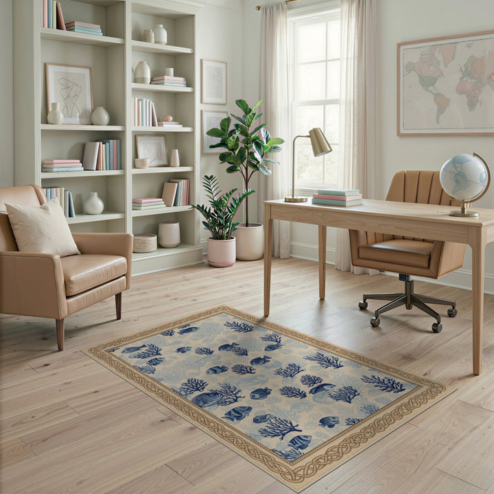 Blue Fish Coral Coastal Area Rug