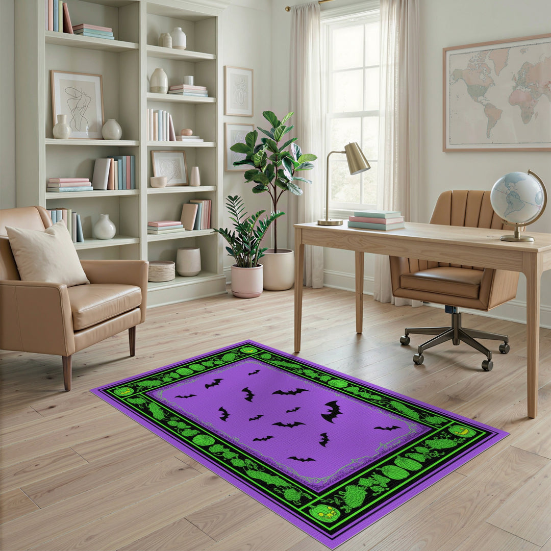 Purple Bats and Pumpkins Halloween Area Rug
