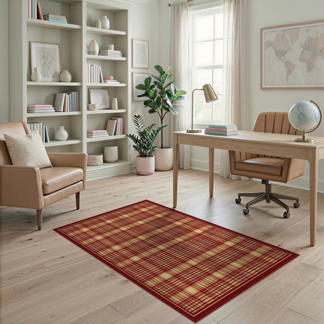Rustic Farmhouse Red Plaid Checkered Area Rug