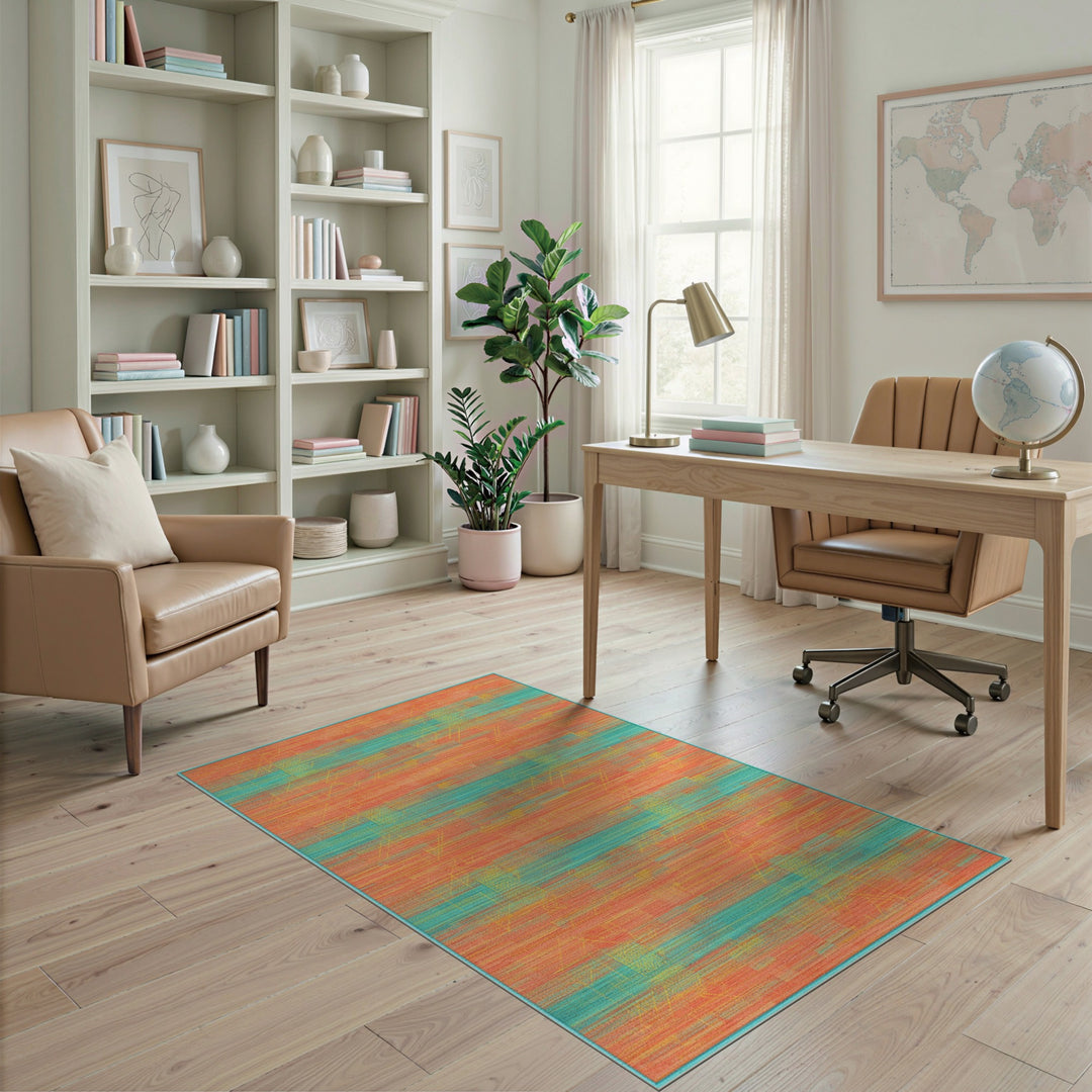 Coral Teal Geometric Area Rug