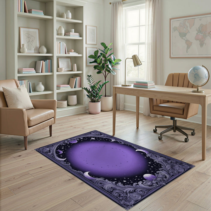 Celestial Purple Moon and Stars Area Rug