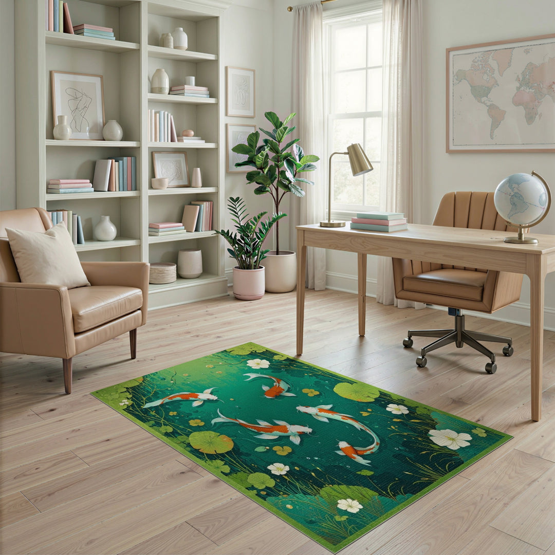 Koi Pond Green Washable Area Rug