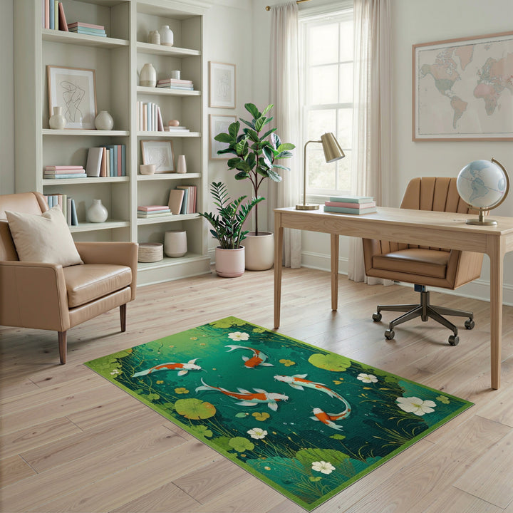 Koi Pond Green Washable Area Rug