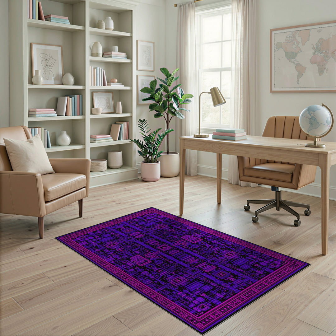 Purple Pixel Circuit Area Rug