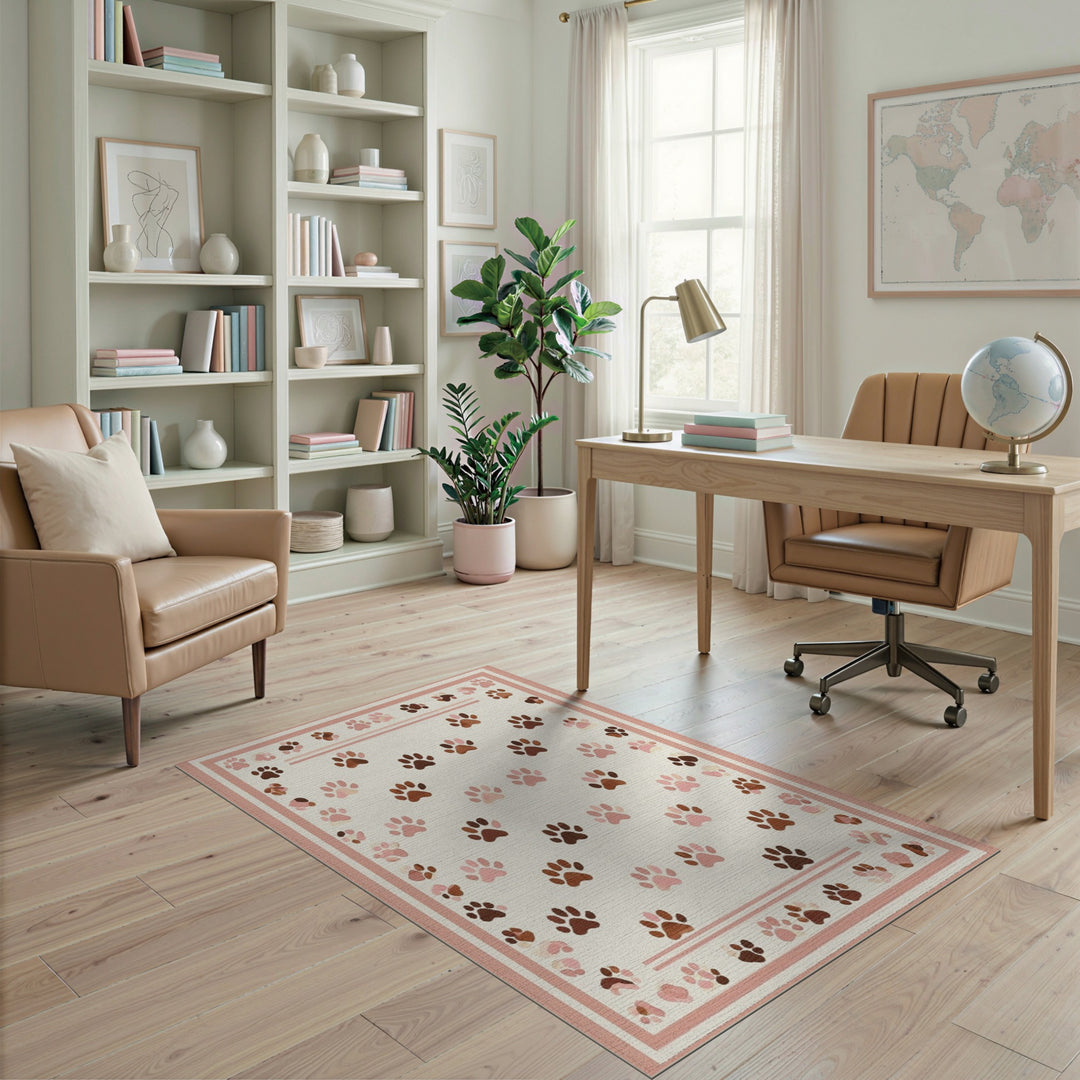 Kids Cartoon Pink Paw Print Kids Area Rug