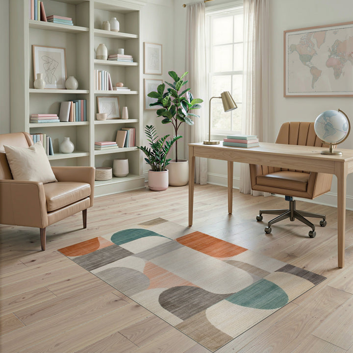 Abstract Blue and Teal Geometric Abstract Area Rug