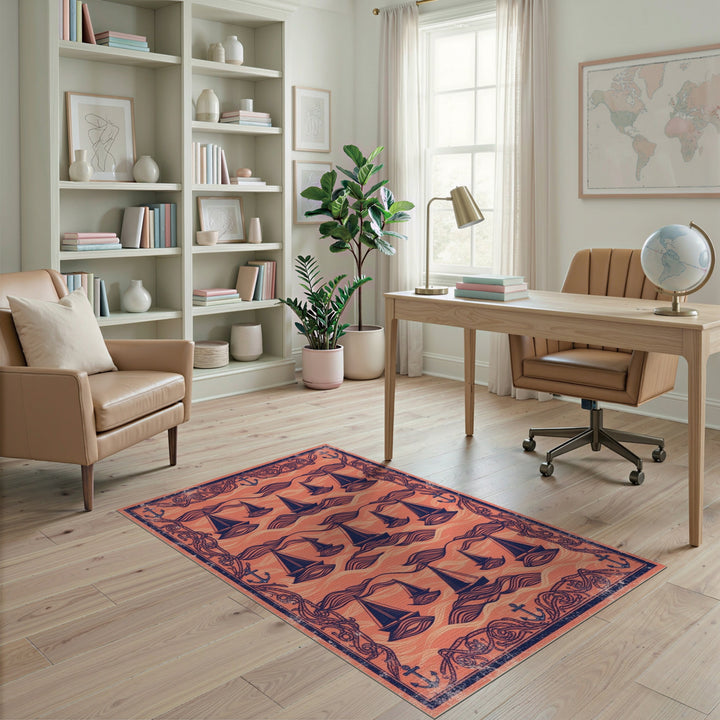 Orange Coastal Sailboat Area Rug