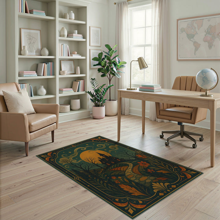 Moonlit Gothic Manor Vintage Rug