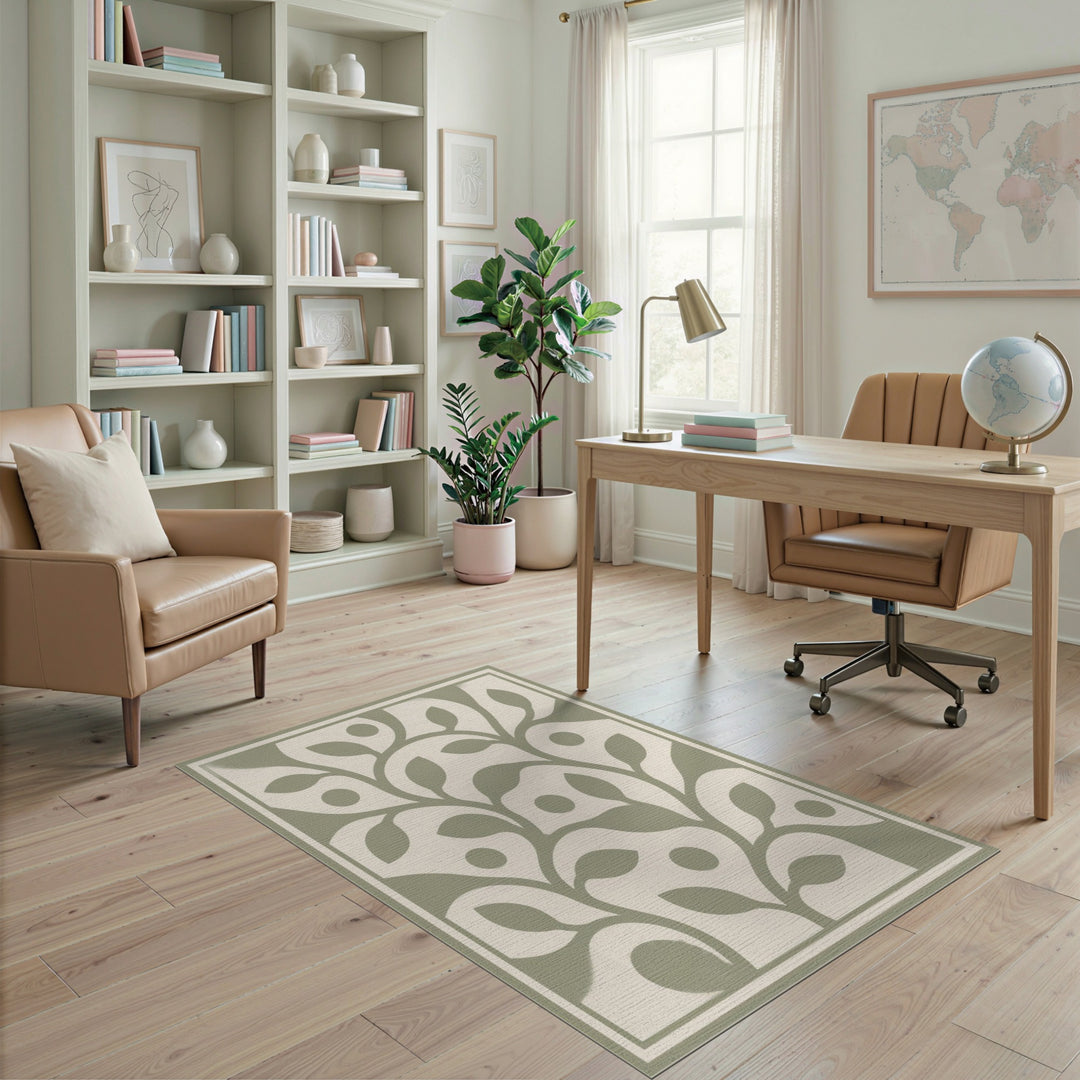 Green Sage Green Floral Area Rug