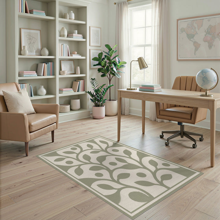 Green Sage Green Floral Area Rug
