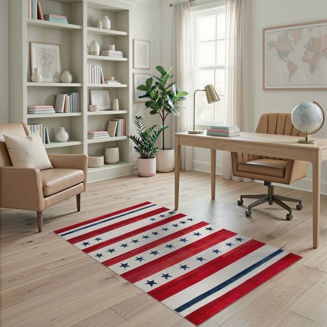 Red Striped Star Area Rug