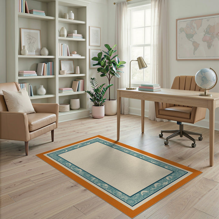 Coastal Teal Sailboat Border Area Rug