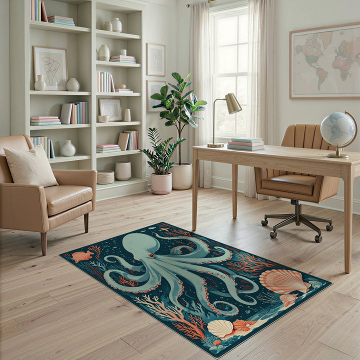 Octopus Teal Coastal Area Rug