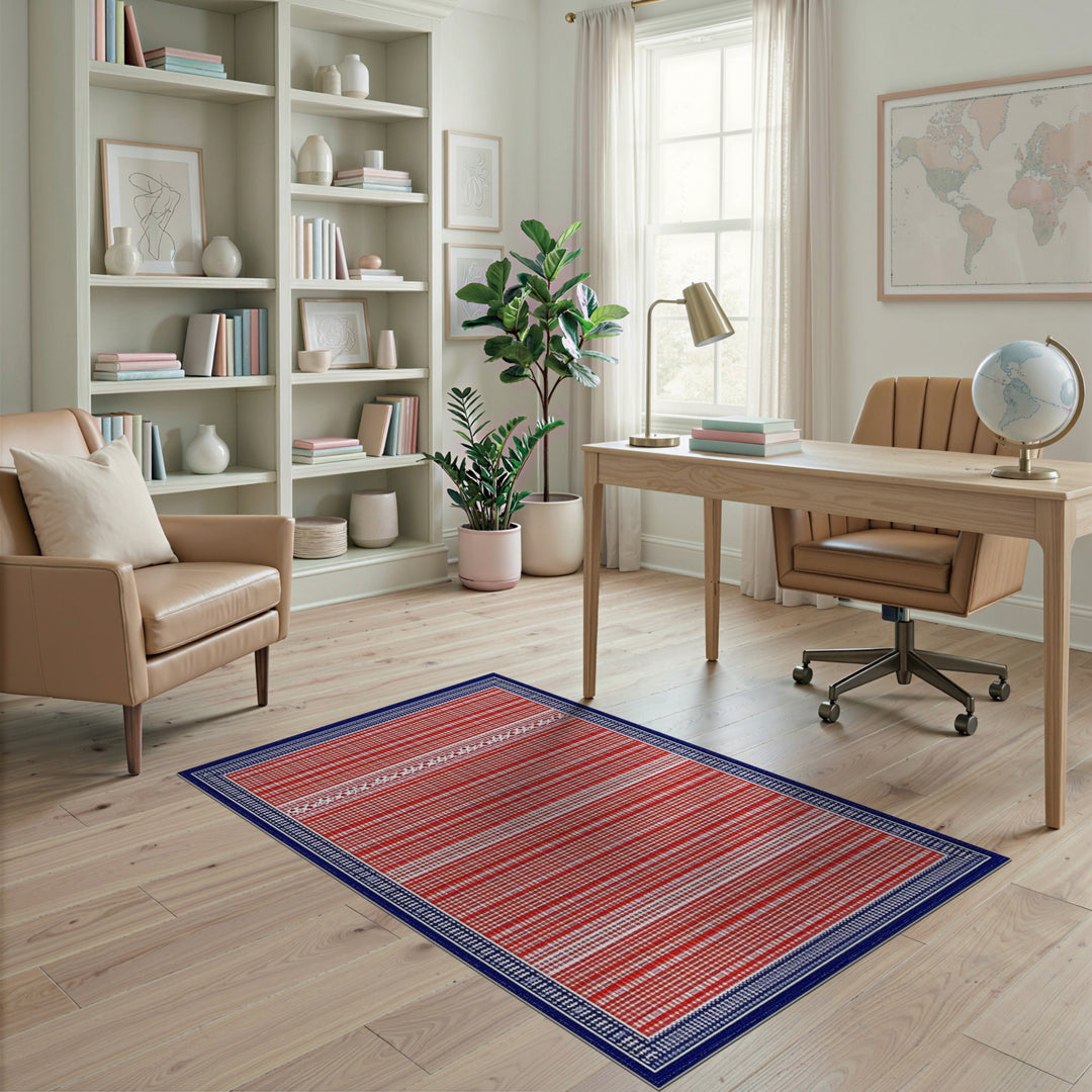 Red Striped Geometric Area Rug