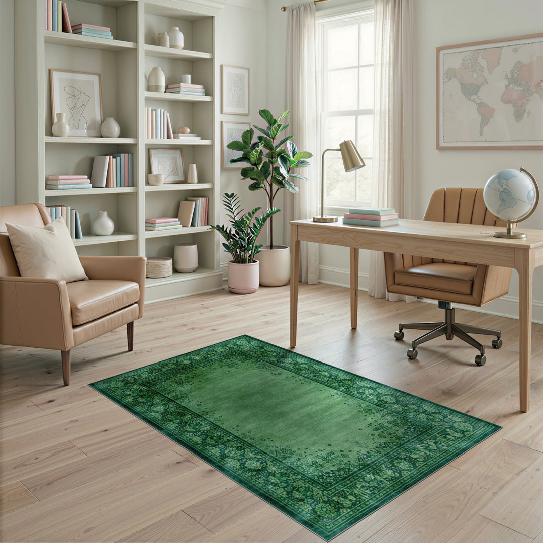Green Floral Vintage Area Rug