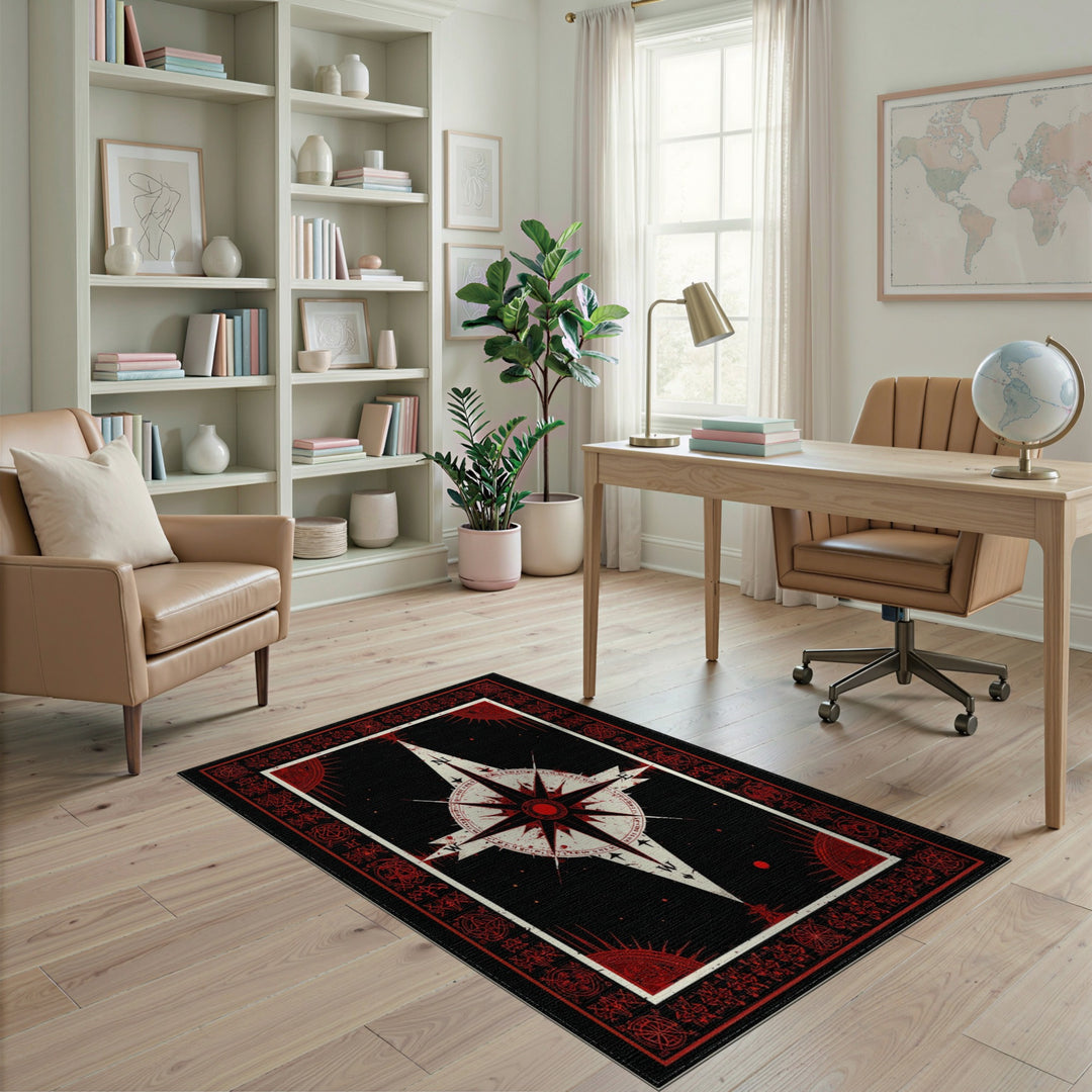 ODIKA Red Mystic Compass Area Rug