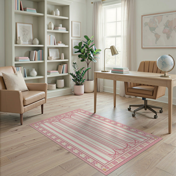 Pink Striped Floral Vintage Area Rug