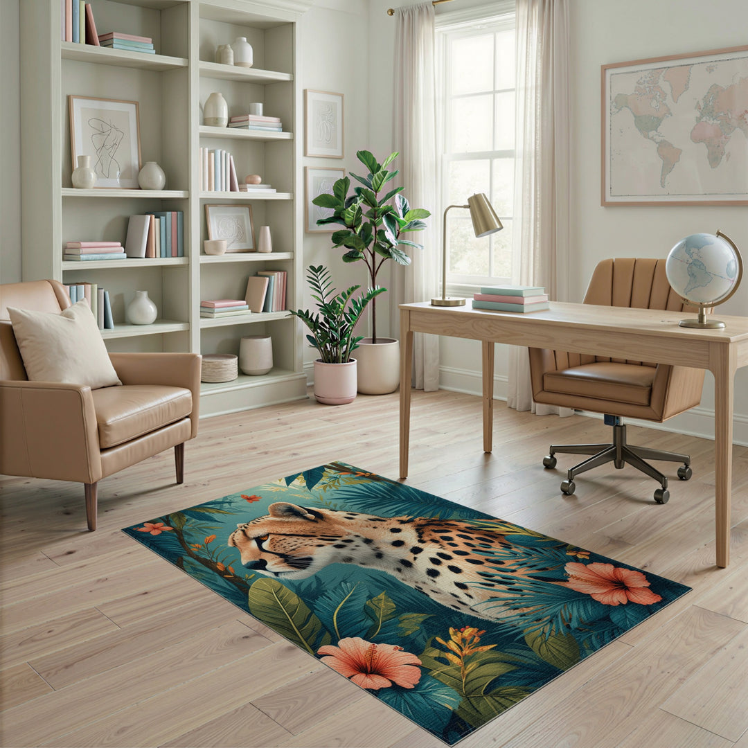 Teal Jungle Cheetah Area Rug