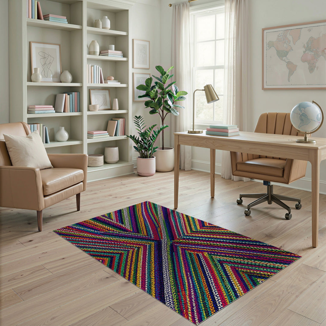 Vibrant Rainbow Chevron Geometric Area Rug