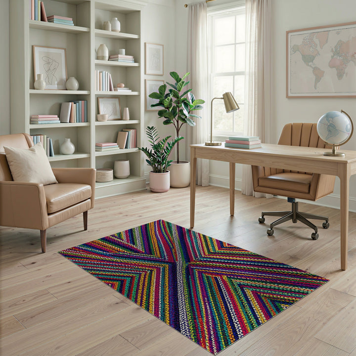 Vibrant Rainbow Chevron Geometric Area Rug