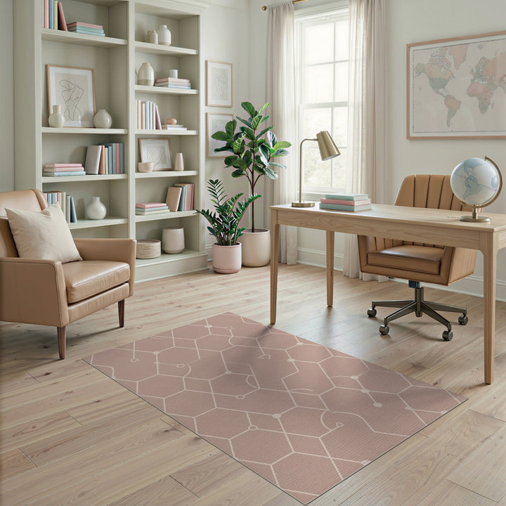 Beige and Neutral Beige Geometric Hexagon Area Rug
