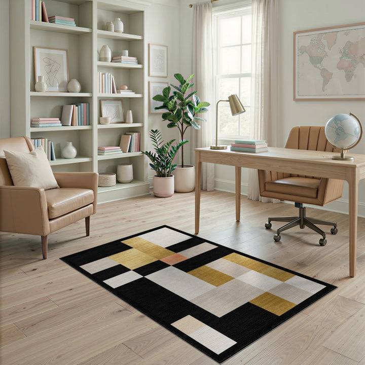 Multi-color and Patterns Modern Geometric Black Gold Area Rug