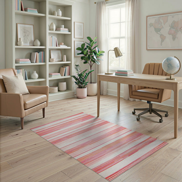 Pink Striped Geometric Pink Area Rug