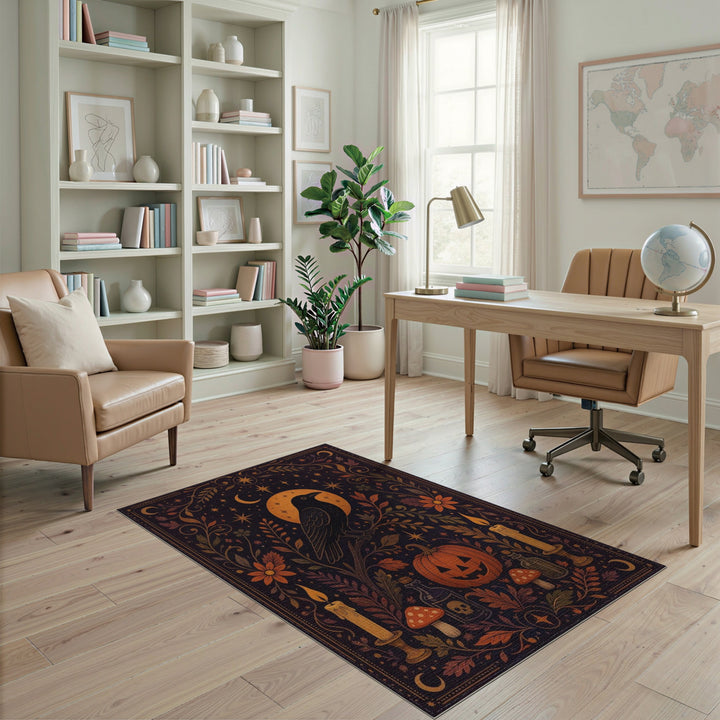 Mystic Raven Pumpkin Floral Area Rug