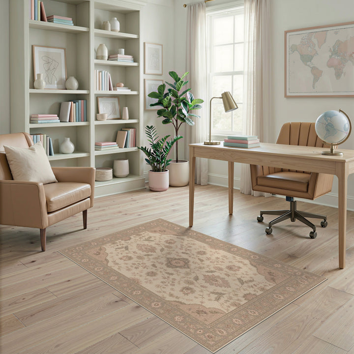 Beige Floral Medallion Vintage Rug