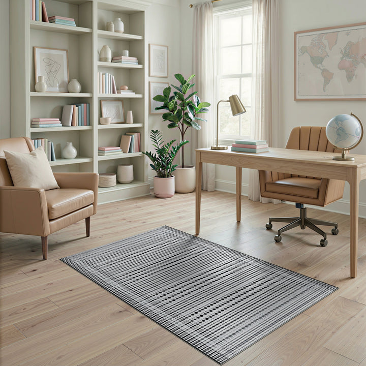 Black White Geometric Dot Area Rug