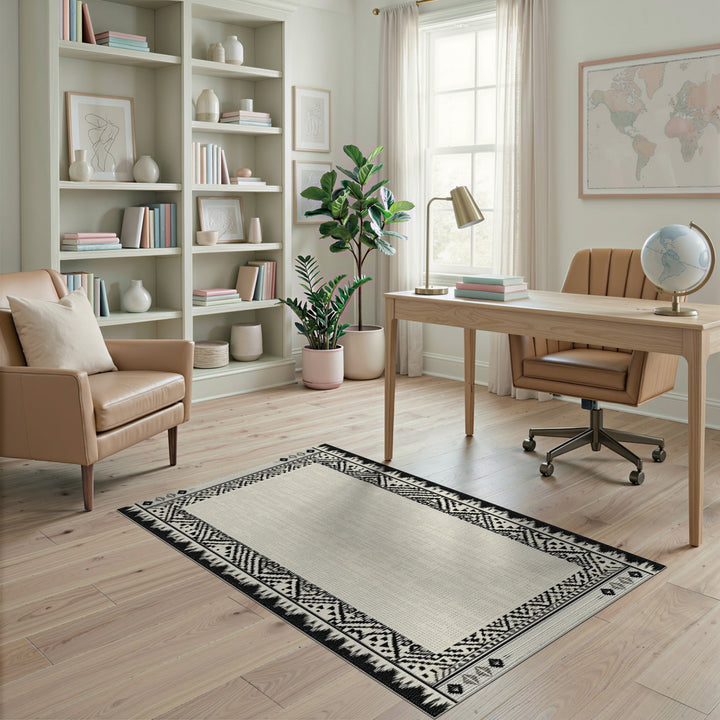 Black White Heritage Tribal Area Rug