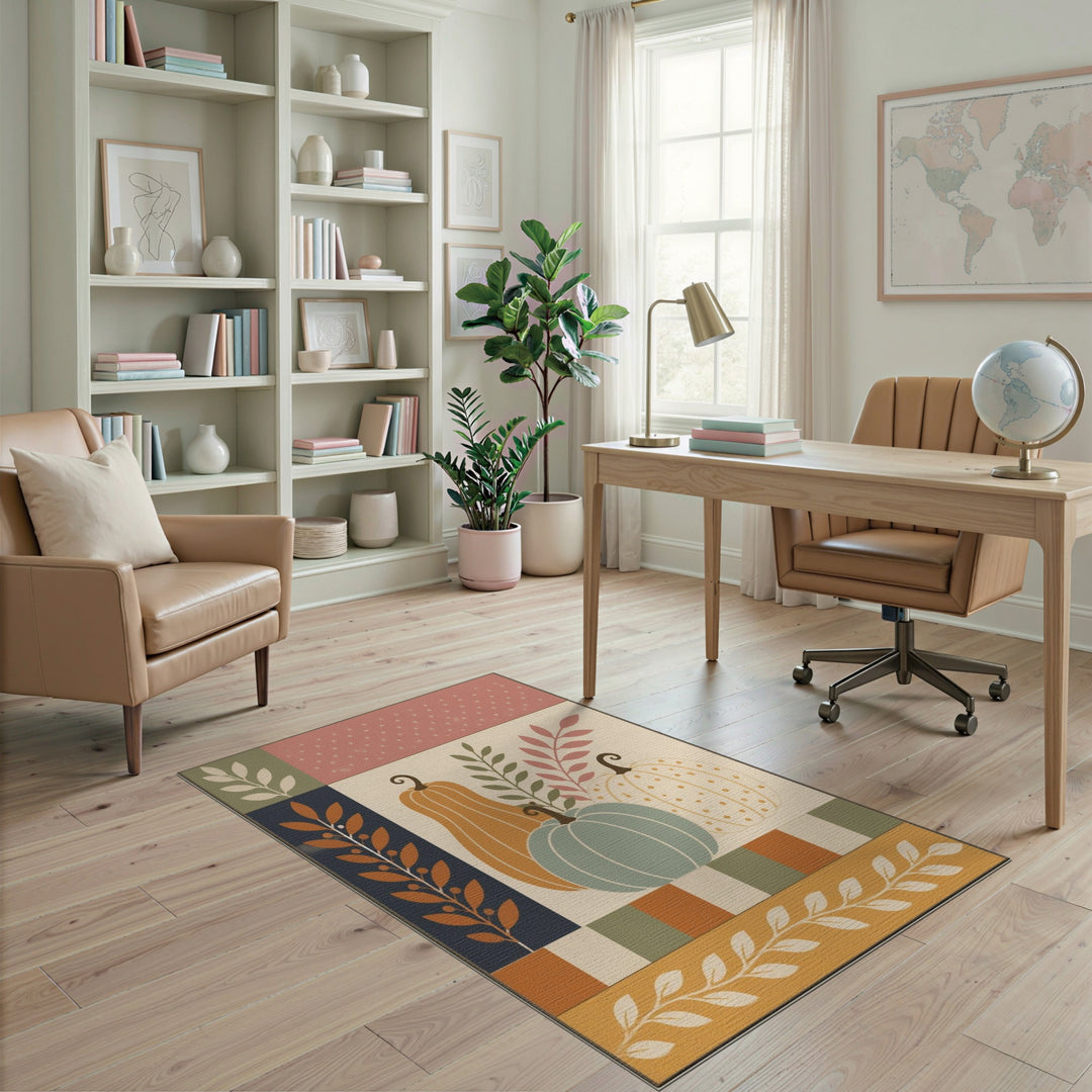 Rustic Farmhouse Autumn Pumpkin Harvest Area Rug