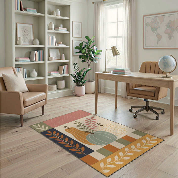 Rustic Farmhouse Autumn Pumpkin Harvest Area Rug