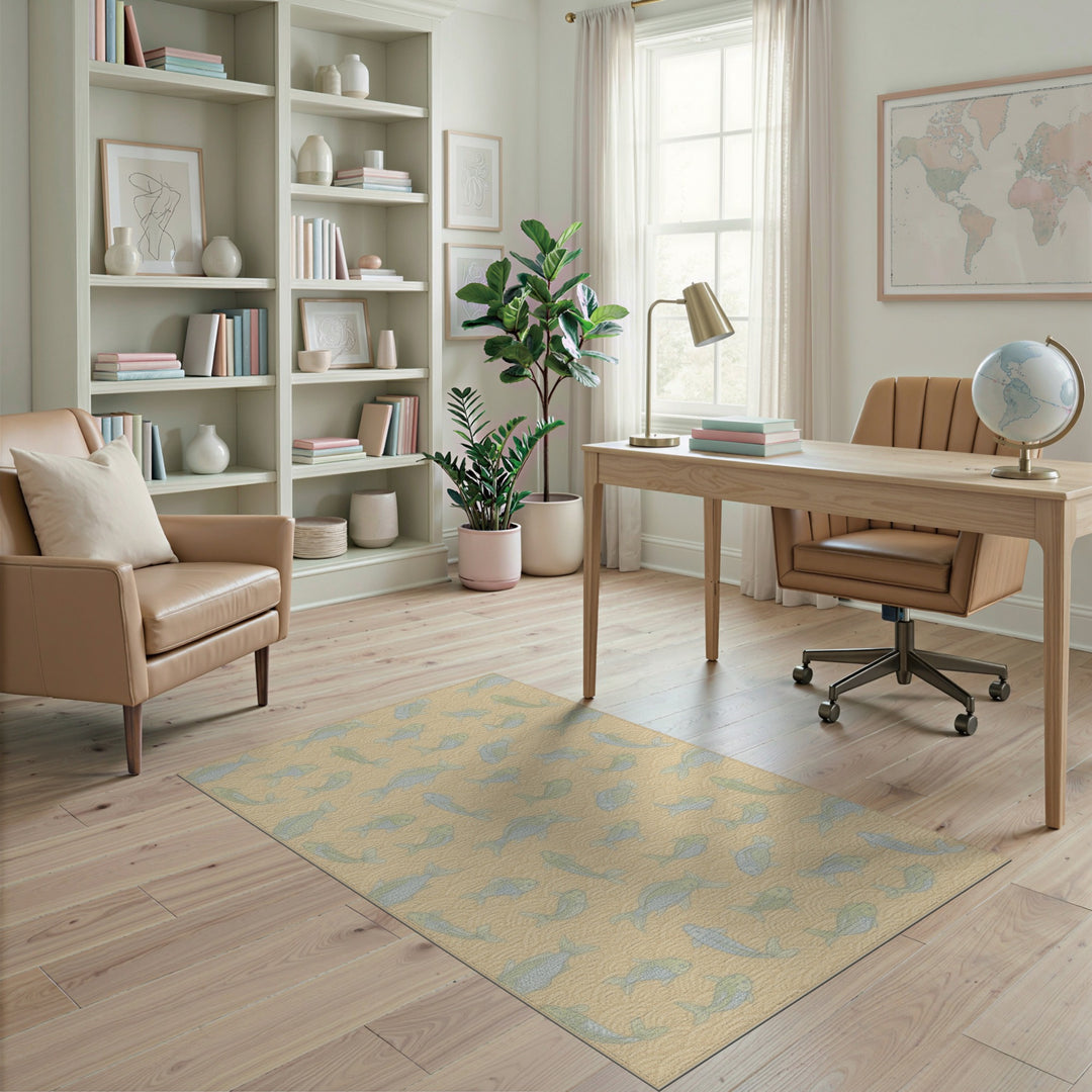 Beige Koi Fish Wave Area Rug