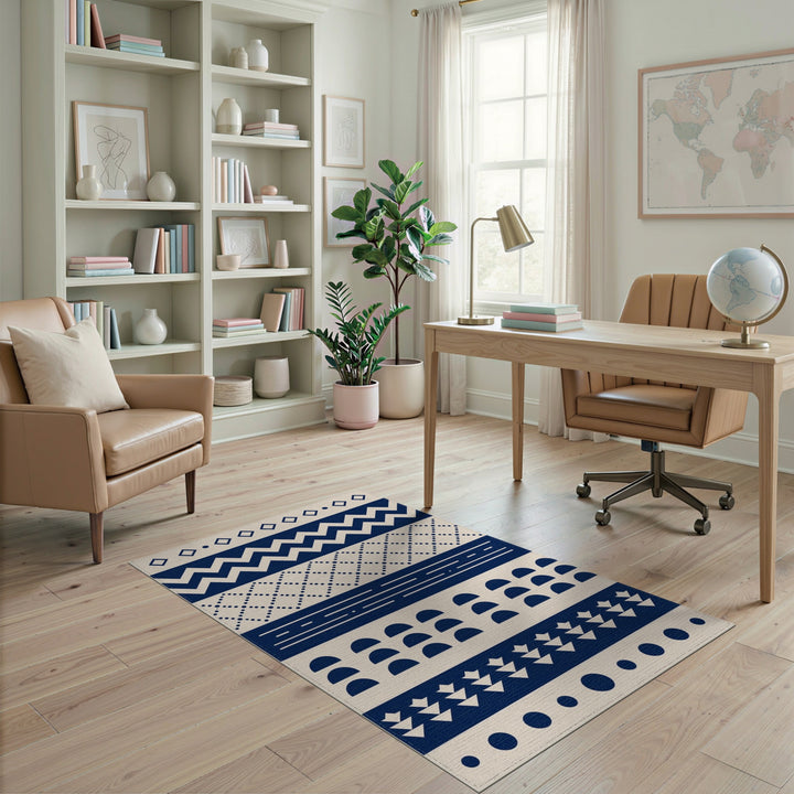Navy Blue Geometric Area Rug