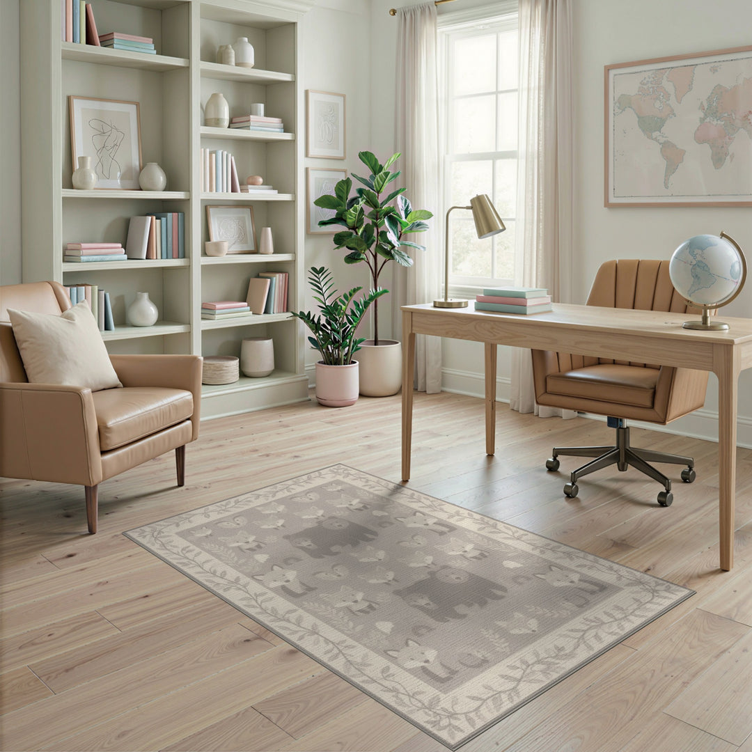 Grey Fox and Bear Kids Area Rug