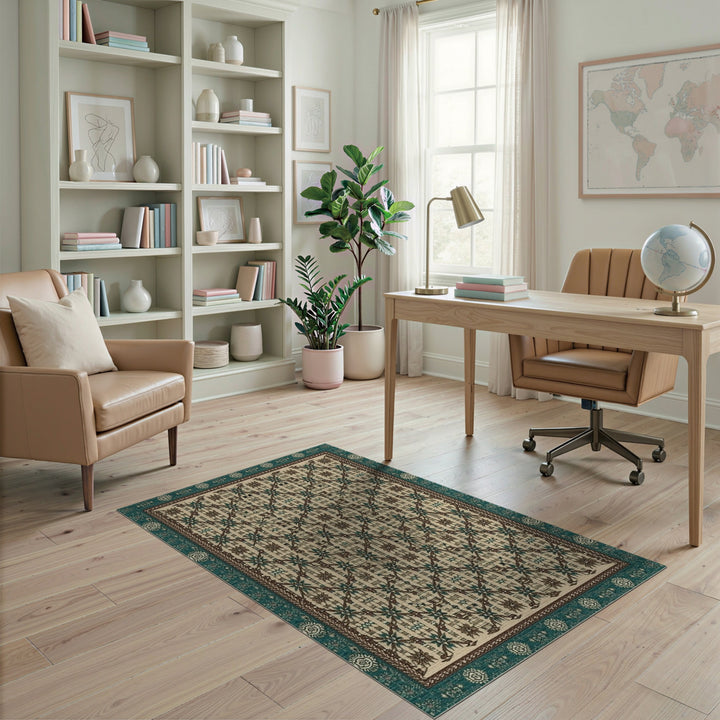 Blue and Teal Lattice Teal Geometric Lattice Area Rug