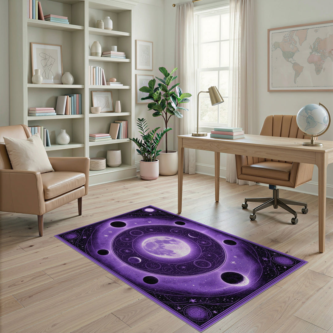 Geometric Modern Purple Celestial Moon Phase Area Rug